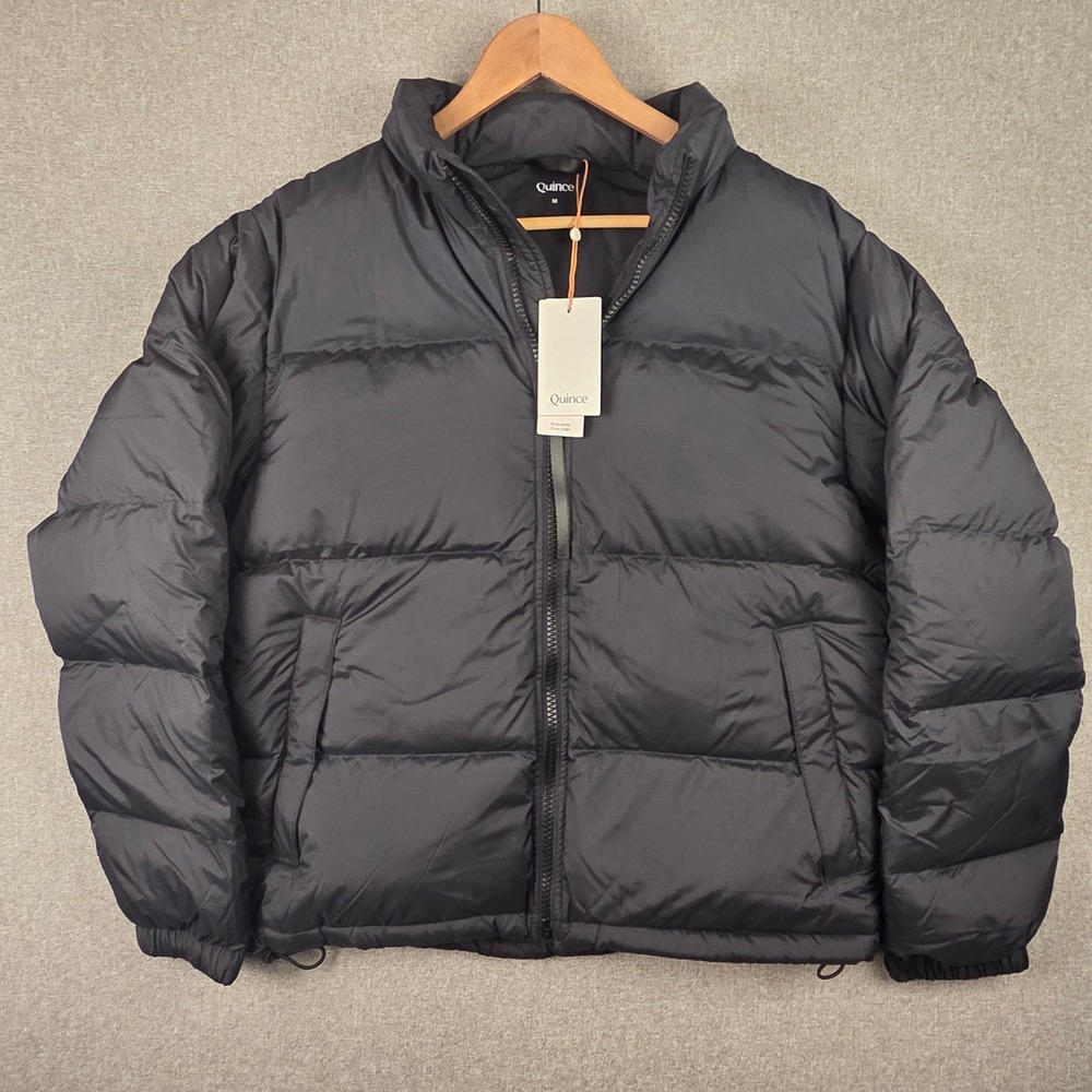Quince Responsible Down Puffer Jacket Mens Medium Black Recycled Full Zip Coat